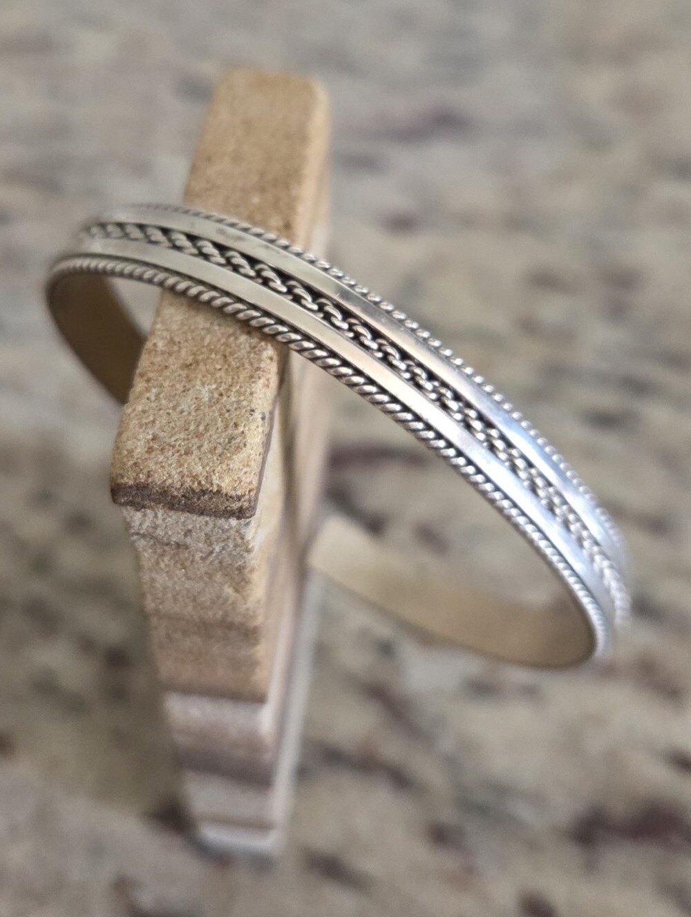 Navho Signed "Cahe" Sterling Silver Twisted Rope Bangle Cuff Bracelet - Silver